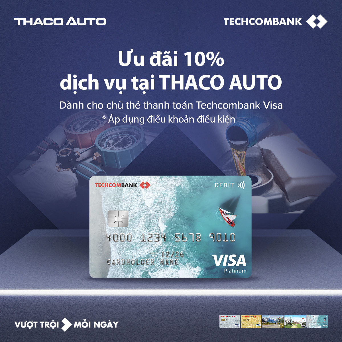 ƯU ĐÃI 10% DỊCH VỤ TẠI THACO AUTO BÌNH TÂN DÀNH CHO KHÁCH HÀNG KHI THANH TOÁN BẰNG THẺ TECHCOMBANK VISA