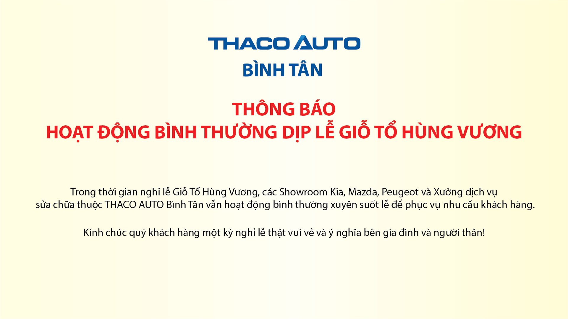 THÔNG BÁO HOẠT ĐỘNG BÌNH THƯỜNG DỊP LỄ GIỖ TỔ HÙNG VƯƠNG